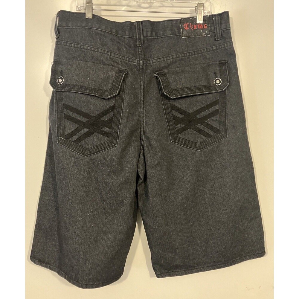 Vintage Chams Men’s Denim Baggy Shorts Black Sz 36 Y2K Grunge Skater